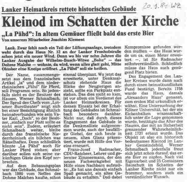 Westdeutsche Zeitung 20.9.84